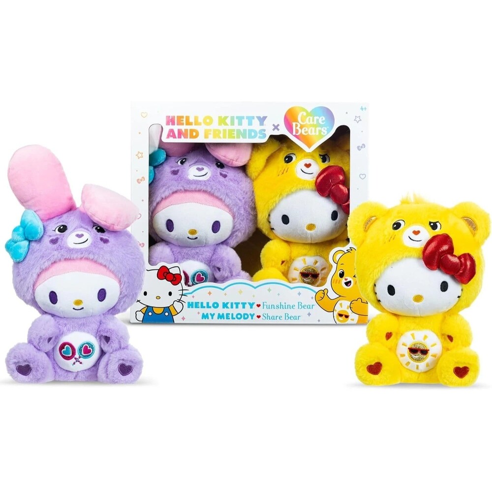 Care Bears x Hello Kitty Plush 2 Pack - Hello Kitty as Funshine Bear & My Melody